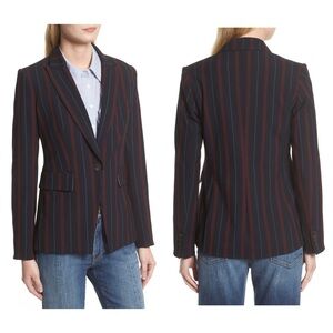 $598 Veronica Beard Carter Cutaway Navy/Red Striped Dickey Jacket Blazer size 4